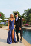 Elegant Mermaid Spaghetti Strap Royal Blue With Slit Bodycon Evening Women Party Dresses Long Formal Prom Dress 16 Birthday Gown HZ0311
