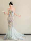 Princess Mermaid Sweetheart Lace Floral Long Prom Dress Fashion Aesthetic For Teens Formal Dresses Party Outfits Prom Gown HZ0311