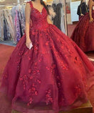 Ball Gown Sweetheart Burgundy Quinceanera Dresses Tulle Birthday Luxury Dress Sweet 15 16 Gown HZ0311
