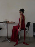 Classy Mermaid Spaghetti Straps Red With Scarf Long Prom Dresses Aesthetic For Teens Formal Dress Party Outfits Prom Gown HZ0311