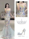 Princess Mermaid Sweetheart Lace Floral Long Prom Dress Fashion Aesthetic For Teens Formal Dresses Party Outfits Prom Gown HZ0311