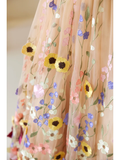 Cute Ball Gown Sweetheart Floral Tulle Champagne Long Prom Dresses Impress 19th Birthday Outfits Prom Gown HZ0311