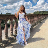 Sexy Mermaid Prom Dresses Spaghetti Straps Long Backless Blue Floral Party Gowns HZ0311