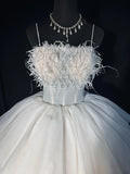 Ethereal Wedding Gowns Brides Dresses Ball Gown Spaghetti Strap for Bride Tulle White Petite/Plus Size Bridal Gown With Feathers For Women HZ0311