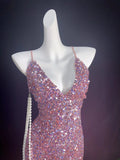 Vintage Sheath Spaghetti Strap Pink Sequin Hoco Gowns Short 16th Birthday Dress Homecoming Dresses Cocktail Gown HZ0311