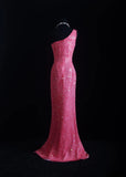 Vintage Prom Dresses 90s Formal Sheath One Shoulder Pink Sequins Long Party Gowns Prom Dresses HZ0311