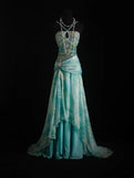 Vintage Prom Dresses 90s Formal Mermaid Halter Blue Chiffon Floral With Beadings Long Party Gowns Prom Dresses HZ0311