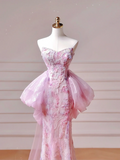 Modest Prom Dresses Aesthetic Mermaid Sweetheart Pink Floral Corset Fitted Impress Long Party Formal Gown For Teens High Schools Girls HZ0311
