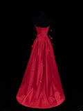 Ball Gowns Prom Dress Aesthetic Strapless Red Satin With Feather Style Impress Long Prom Dresses Party Formal Gowns HZ0311