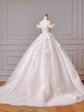 Princess Long Wedding Gowns Ball Gown Off The Shoulder Tulle For Bride With Short Sleeves Lace Bodice Bridal Dress HZ0311
