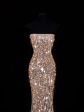 Affordable Sequin 1950s Formal Mermaid Strapless Champagne With Beads Style Impress Long Prom Dresses Party Formal Gowns HZ0311