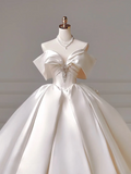 Princess Long Wedding Gowns Ball Gown Off The Shoulder Satin For Bride With Short Sleeves Bridal Dresses HZ0311