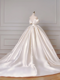 Princess Long Wedding Gowns Ball Gown Off The Shoulder Satin For Bride With Short Sleeves Bridal Dresses HZ0311