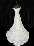 Simple Mermaid Off The Shoulder With Short Sleeves White Lace Tiered Long Vintage Fitted 1920s Wedding Dresses HZ0311