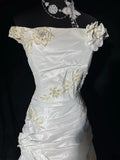 Simple Mermaid Off The Shoulder With Short Sleeves White Lace Tiered Long Vintage Fitted 1920s Wedding Dresses HZ0311
