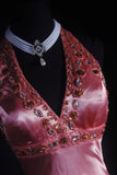 Vintage 90s Prom Dresses Women A line Halter Pink Silk Satin With Beaded Formal Dance Evening Party Gowns HZ0311