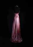 Vintage 90s Prom Dresses Women A line Halter Pink Silk Satin With Beaded Formal Dance Evening Party Gowns HZ0311