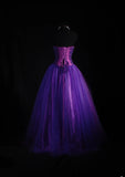 Vintage 90s Prom Dresses Women Ball Gown Strapless Purple Tulle Long Formal Dance Evening Party Gowns HZ0311