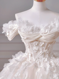 Princess Long Wedding Gowns Ball Gown Off The Shoulder Tulle For Bride With Short Sleeves Appliques Lace Bodice Bridal Dress HZ0311
