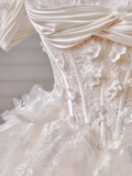 Princess Long Wedding Gowns Ball Gown Off The Shoulder Tulle For Bride With Short Sleeves Appliques Lace Bodice Bridal Dress HZ0311