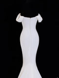 Wedding Gowns Dresses Elegant Modest for Bride Mermaid Off The Shoulder With Sleeves Satin White Petite/Plus Size Bridal Gown For Women HZ0311