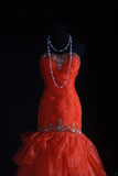 Vintage Mermaid Sweetheart Red Long Party Dress With Tulle Beads 1950s Retro Classy Birthday Dinner Prom Dress HZ0311