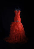 Vintage Mermaid Sweetheart Red Long Party Dress With Tulle Beads 1950s Retro Classy Birthday Dinner Prom Dress HZ0311