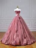 Modest Senior Prom Dresses High Schools Inspiration Ball Gown Strapless Floral Pink Semi Formal Grad Long Prom Dress HZ0311