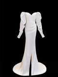 Wedding Gowns Dresses Romantic Mermaid for Bride Off The Shoulder With Sleeves Satin White Petite/Plus Size Bridal Gown For Women HZ0311