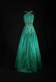Vintage A Line Halter Green Satin Party Dress With Beads 1950s Retro Classy Birthday Dinner Long Prom Dresses HZ0311