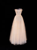 Ball Gowns Prom Dress Aesthetic Strapless Champagne With Lace Style Impress Long Prom Dresses Party Formal Gowns HZ0311