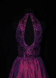 Cute Ball Gown Halter Grape Taffeta With Beads Short 18th Birthday Dress Homecoming Dresses Cocktail Gown HZ0311