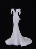 Elegant Women's Mermaid Sweetheart With Pleated Appliques White Long Wedding Gowns Dresses HZ0311