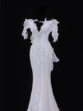 Elegant Women's Mermaid Sweetheart With Pleated Appliques White Long Wedding Gowns Dresses HZ0311