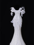 Elegant Women's Mermaid Sweetheart With Pleated Appliques White Long Wedding Gowns Dresses HZ0311