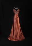 Vintage Mermaid Spaghetti Strap Burnt Orange Satin Party Dress With Beads 1950s Retro Classy Birthday Dinner Long Prom Dresses HZ0311