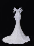 Elegant Women's Mermaid Sweetheart With Pleated Appliques White Long Wedding Gowns Dresses HZ0311
