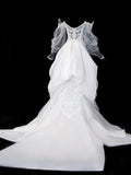 Elegant Women's Mermaid Off The Shoulder With Long Sleeves White Tulle Lace Long Wedding Gowns Dresses HZ0311