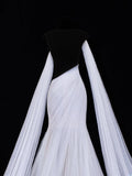Elegant Women's Mermaid Strapless With One Shoulder Sleeves White Tulle Long Wedding Gowns Dresses HZ0311