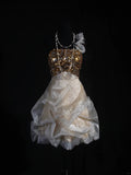 Chic Ball Gown One Shoulder Organza With Gold Sequins Short 16th Birthday Dress Homecoming Dresses Cocktail Gown HZ0311