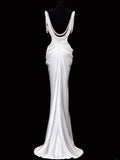 Timeless Wedding Gowns Dresses Romantic Mermaid Spaghetti Strap Pearls for Bride With Slit White Petite/Plus Size Bridal Gown For Women HZ0311