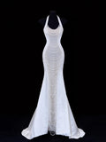 Timeless Wedding Gowns Dresses Romantic Mermaid Halter Pearls for Bride With Beadings White Petite/Plus Size Bridal Gown For Women HZ0311