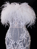 Elegant Women's Mermaid Strapless With Feathers Appliques White Long Wedding Gowns Dresses HZ0311