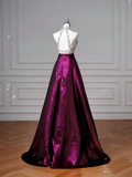 Glamour Ball Gown Halter Purple Satin Long Prom Dresses Party Dress 20th Birthday Outfits Prom Gowns HZ0311
