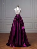 Glamour Ball Gown Halter Purple Satin Long Prom Dresses Party Dress 20th Birthday Outfits Prom Gowns HZ0311