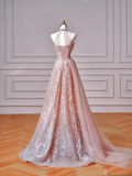 Glamour Ball Gown High Neck Pink Sequins Long Prom Dresses Party Dress 20th Birthday Outfits Prom Gowns HZ0311