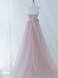 Simple A Line Strapless Pink Tulle Long Formal Prom Dresses Dance Night Outfits Evening Birthday Outfit HZ0311