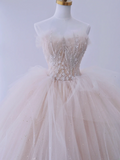 Unique Ball Gown Strapless Light Pink With Multi Layered Beadings Long Quinceanera Dresses Sweet 15 16 Birthday Gown HZ0311