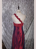 Classy Prom Dresses 1950s Mermaid One Shoulder Floral Burgundy Wine Red Long Parties Gowns Evening Dress HZ0311