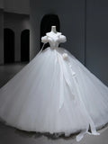 Princess Long Wedding Gowns Ball Gown Off The Shoulder Style for Bride With Short Sleeves Train White Bridal Dresses HZ0311